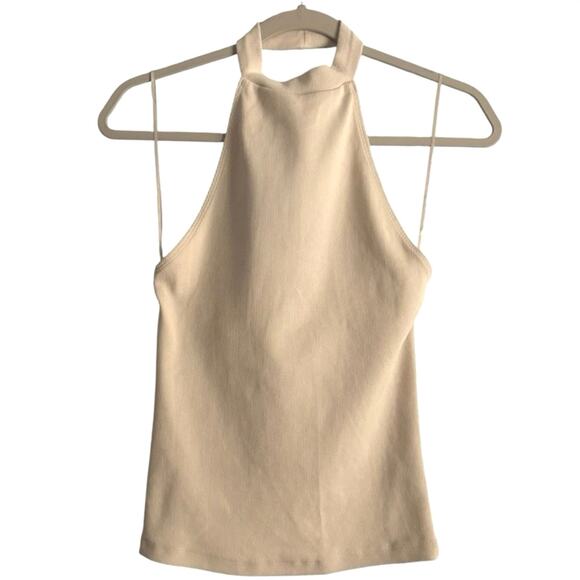 Topshop Ribbed Knit Halter Top Open Back Cream Tank Small NWT - Picture 4 of 7